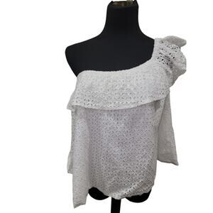 Lauren James Medium Asymmetrical One Shoulder Eyelet Cotton Top Romantic Coastal